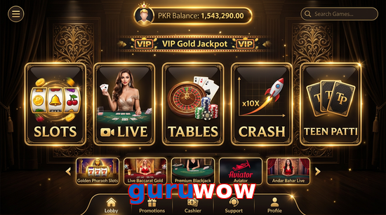 Main screen of Guruwow casino page for PK players